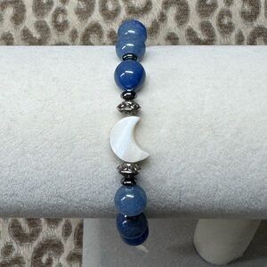 Blue Aventurine & Hematite Moon Natural Crystal Healing Gemstone Bracelet 🌙
